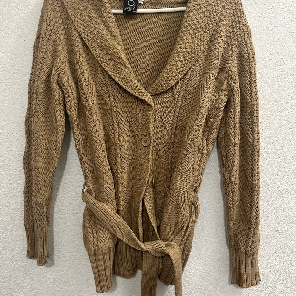 PRICE DROP ❤️Always Tan Cardigan Sweater with Cable Knit and Waist Tie